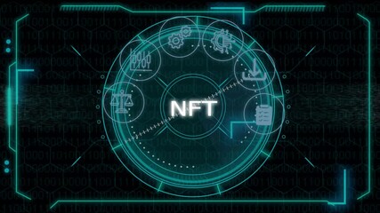 NFT Non-fungible token digital crypto on virtual screen. glowing animation technology background . - Powered by Adobe