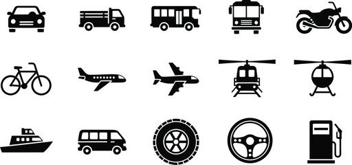 Transportation methods vector icons set car truck bus plane bike