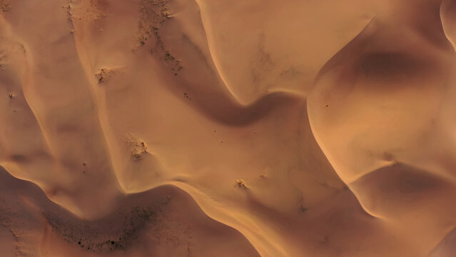 Aerial top view on sand dunes in desert