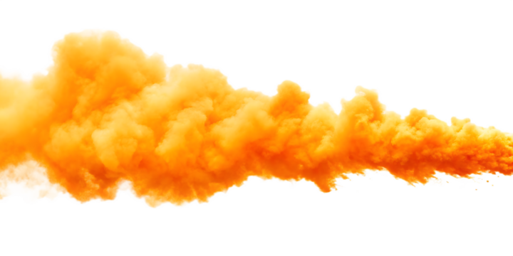 Orange smoke plume isolated on a transparent background