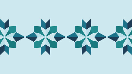 Obraz premium A repeating pattern of geometric teal and blue floral shapes across a light blue background design