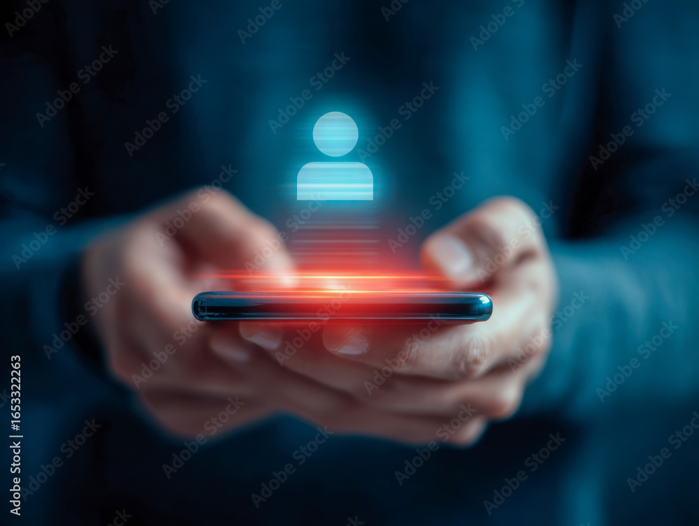 Aufkleber digital identity and connectivity concept with a person using a smartphone