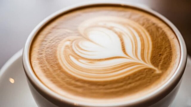 Close-up of a latte art heart design in a coffee cup