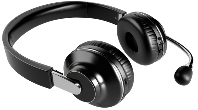 Headphones with microphone for office calls, professional isolated PNG