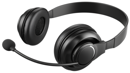 Headphones with microphone for office calls, professional isolated PNG