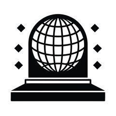 Vector art of black icon of a globe a pedestal with diamond shapes, isolated