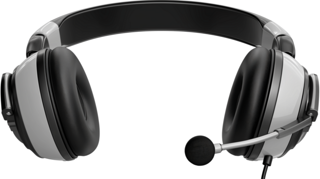 Headphones with microphone for office calls, professional isolated PNG