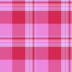 Seamless plaid pattern with pink and red hues. Represents classic style, warmth, and cozy comfort. Ideal for backgrounds, textiles, and festive designs.