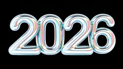 Shiny metallic balloon number 2026 isolated on black background for decoration