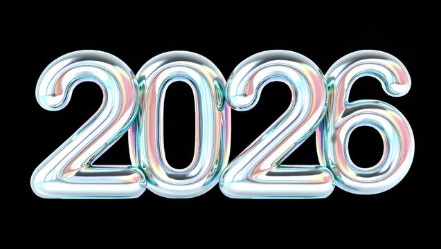 Shiny metallic balloon number 2026 isolated on black background for decoration