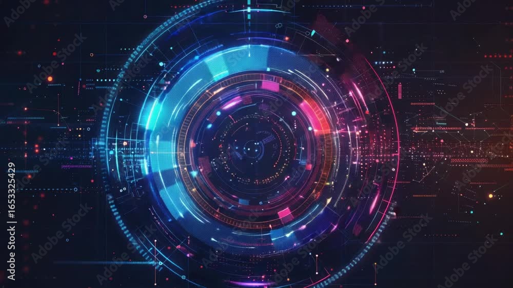 Poster a futuristic digital background featuring a circular shape, suitable for use in tech-related designs