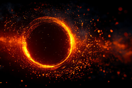 Fiery cosmic ring with glowing sparks and dark center