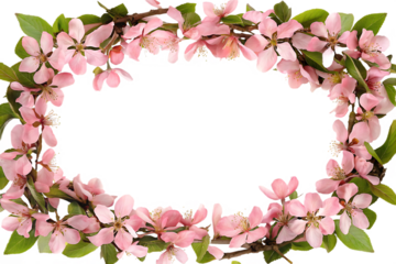 Pink cherry blossoms forming oval frame isolated on a transparent background blooming branches