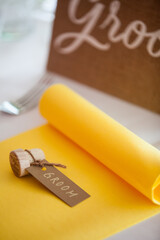 Elegantly decorated tables with colorful flowers at a wedding. Close-ups of glasses, flowers, and decorations. Symbolic of a wedding, soft background.
