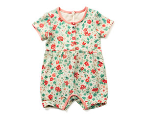 A baby romper with a floral pattern, isolated on transparent background