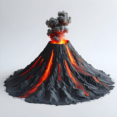Model volcano erupting with glowing lava and smoke