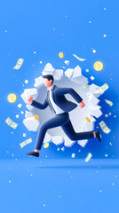 目標達成へ向かう、勢いのあるビジネスマンのイラスト