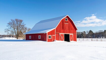 red barn in snow