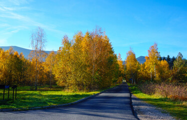 autumn landscape and Krkonose mountains in Karpacz, Poland