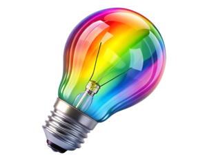  a colorful glowing idea bulb lamp isolated on white background, ai generated