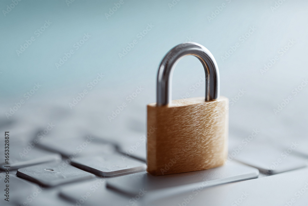 Poster a padlock sits atop a keyboard, symbolizing digital security and online protection. represents inter