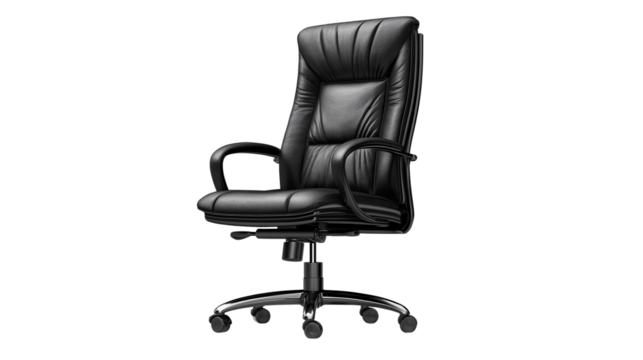Black office chair, ergonomic modern design, isolated on transparent background