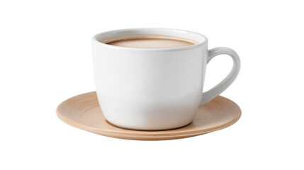 White coffee mug with steam, realistic office prop, isolated PNG