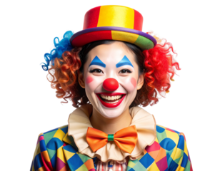 Festive Clown Portrait with Colorful Makeup and Jester Hat Celebratory Confetti