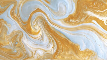 Fototapeta premium Abstract swirling pattern of luxurious gold and white marble texture with fluid art and organic flowing lines creating a sophisticated background