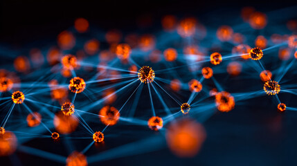 Visualization of a complex digital network with interconnected glowing nodes and pathways