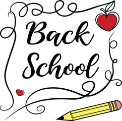 Vector art of back to school with apple and pencil isolated on white background