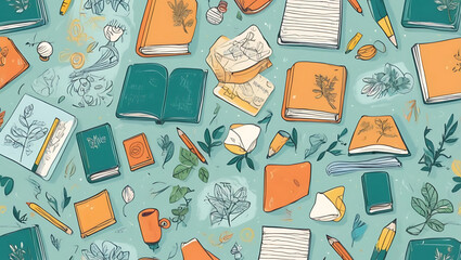 Seamless Doodle Vector Background Homeschooling and Education