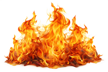 bright and dynamic fire flames  isolated on white background png, ai generated