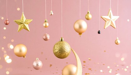 Fototapeta premium Festive hanging ornaments against a soft pink backdrop