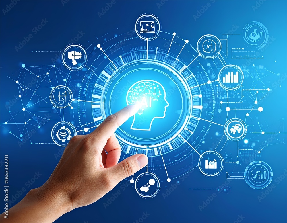 Poster concept of artificial intelligence and machine learning technology for modern business innovation an