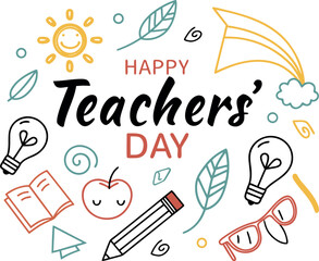 Vector art of happy teachers day greeting with school supplies isolated on white background