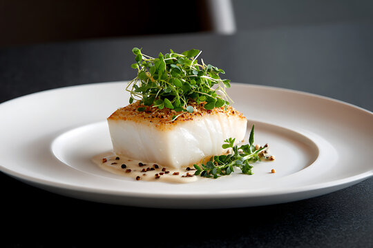 fine dining experience, toothfish fillet elegantly plated, gourmet style