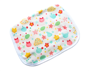 Cute baby bib with colorful cartoon animal and star pattern, isolated on transparent background