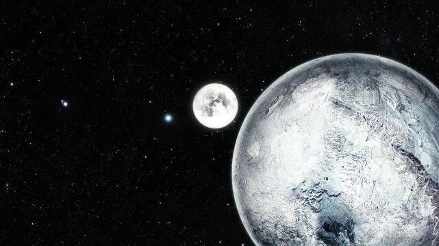 Realistic 3d Eris fictional Planet in Starry Space Galaxy
