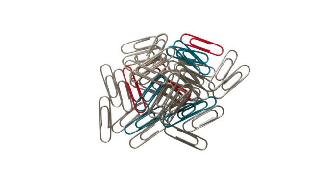 Paper clips isolated on PNG background.