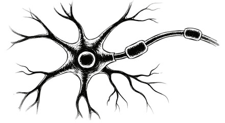 Illustration of a neuron cell with dendrites and myelinated axon sheath