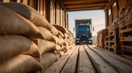 Transport surowców w magazynie w słoneczny dzień na wsi