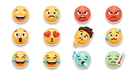 Obraz premium Collection of cartoon emoji faces displaying various expressions and moods