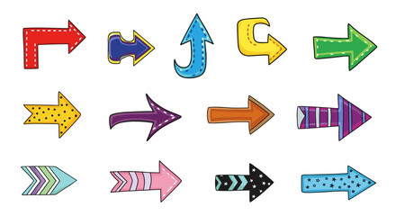 Collection of colorful hand drawn arrows pointing in various directions