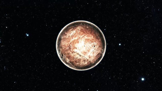 Reddish Rocky Planet in Starry Space, 3d Realistic Makemake Fictional Planet