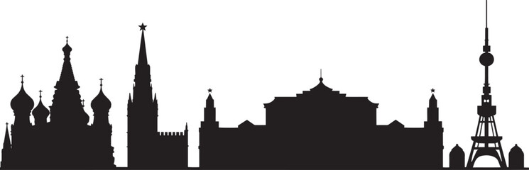 Moscow Skyline Silhouette Vector Illustration with Famous Landmarks and Cityscape Elements