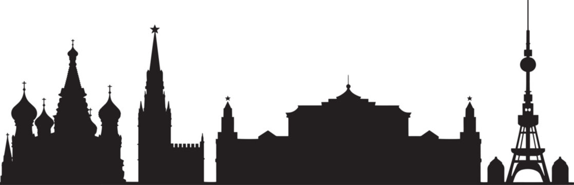 Moscow Skyline Silhouette Vector Illustration with Famous Landmarks and Cityscape Elements