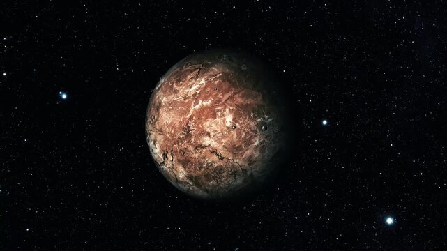Reddish Rocky Planet in Starry Space, 3d Realistic Makemake Fictional Planet
