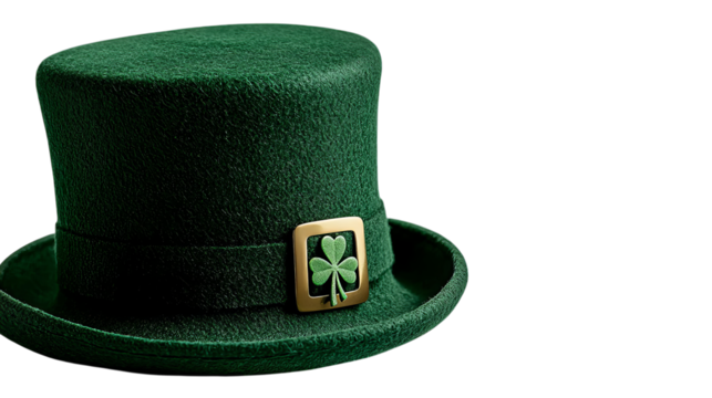 A festive green top hat adorned with a gold shamrock, symbolizing celebration and St. Patrick's Day spirit. - Powered by Adobe