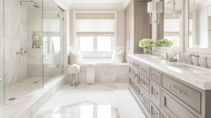 Modern Luxury Bathroom Marble Subtle Blue Warm Neutral Wide Angle